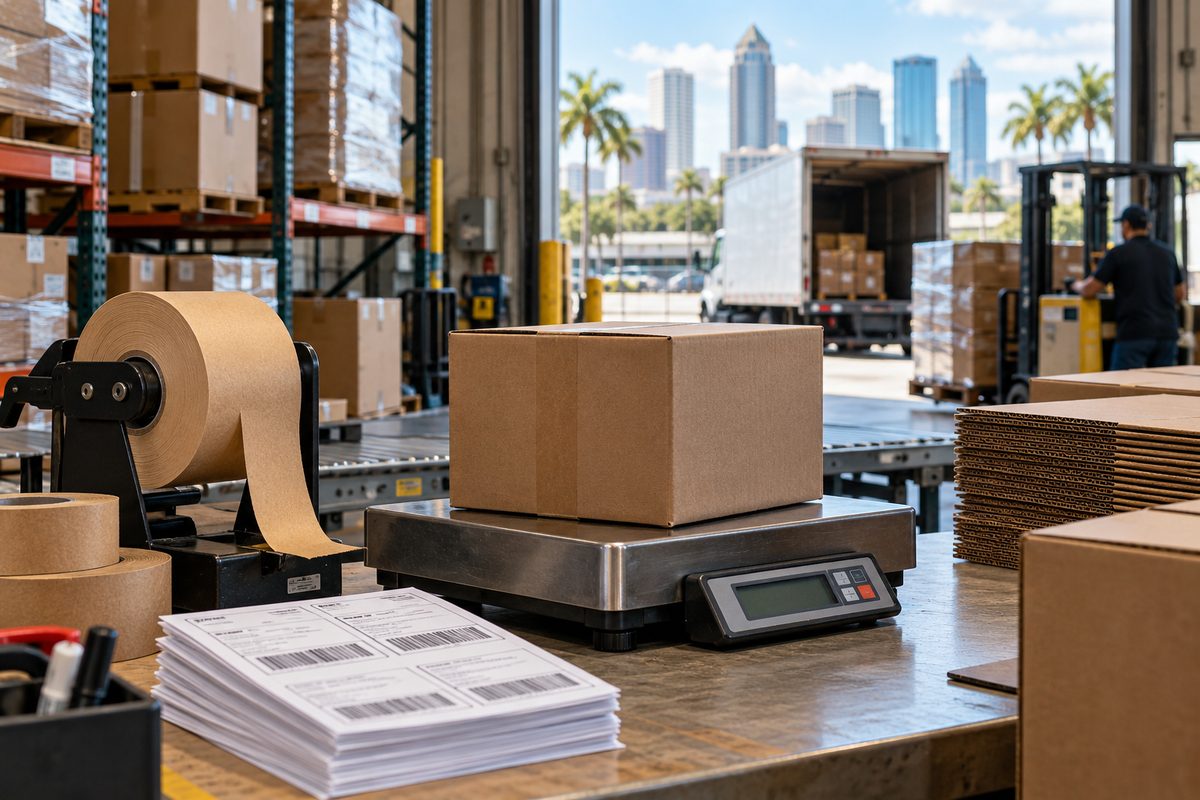 Logistics bay and shipping dispatch cart at Aromatek Tampa depot