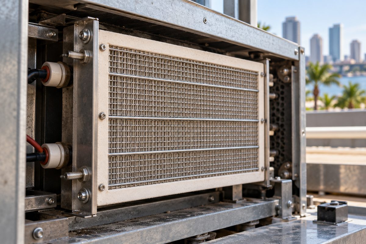 Inspecting the high-voltage ceramic dielectric plate of an ozone machine.