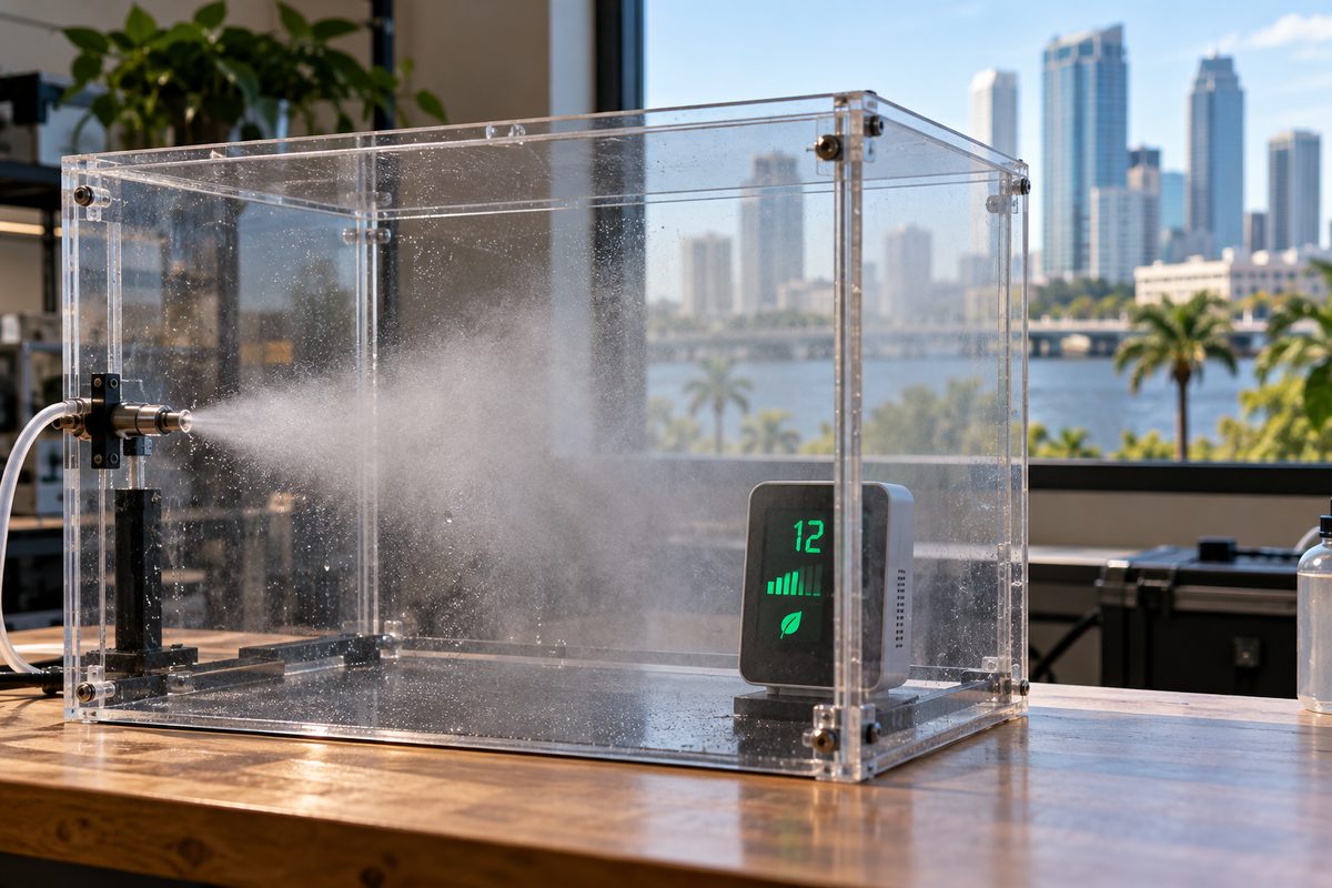 Smoke and odor neutralization testing chamber for vegetable wax candles.