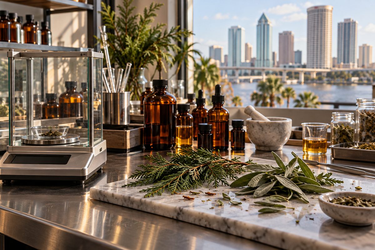 Natural botanical terpene isolates and citrus essential oils in blending laboratory